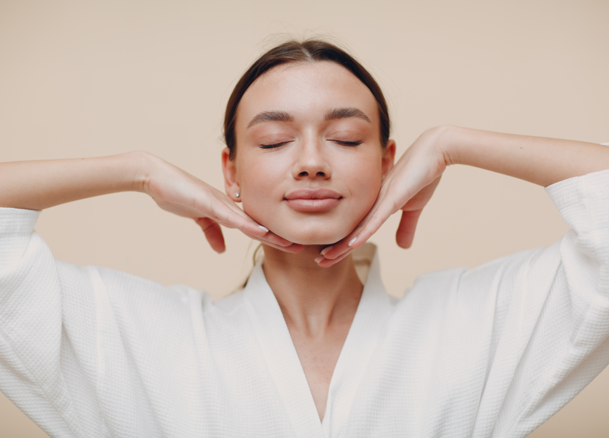 Peaceful expression during facial exercise session
